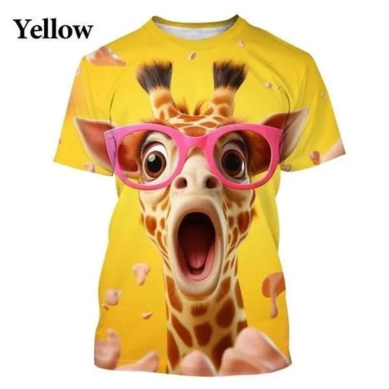 Funny Giraffe 3D Printed Men's T-shirt Cartoon Animal Hip Hop Casual Street Men's And Women's T-Shirt Tops