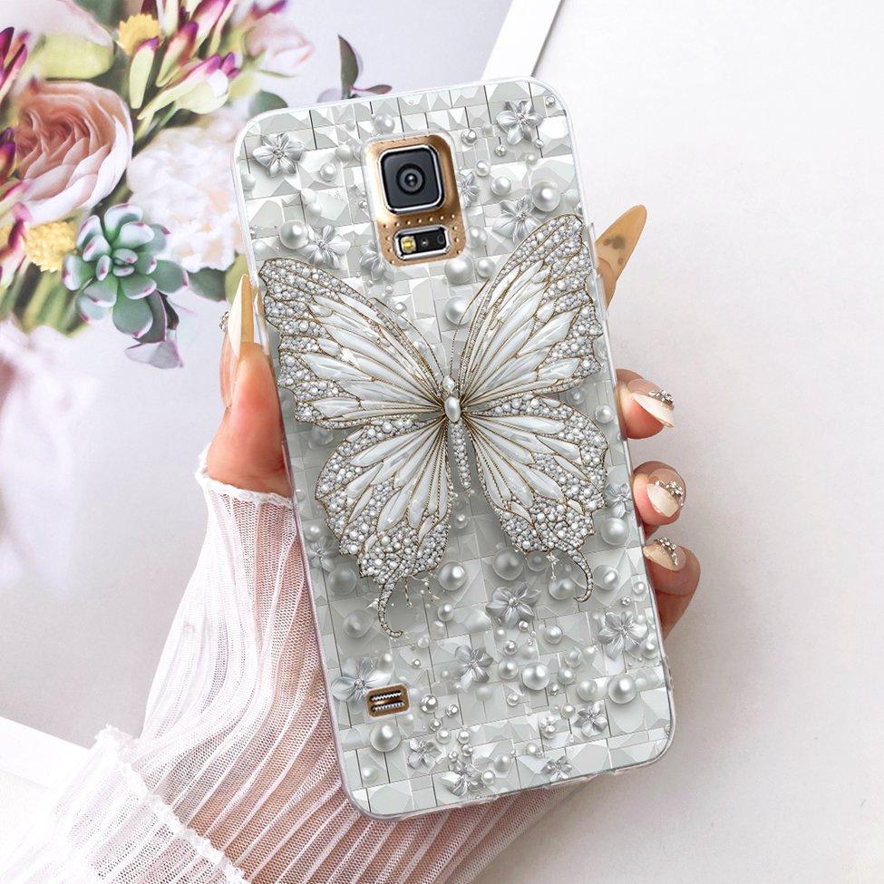 Transparent For Samsung S5 Case Fashion Butterfly Cute Cat Funny Painted Cover For Samsung Galaxy S5 SM-G900F SM-G900M Casing