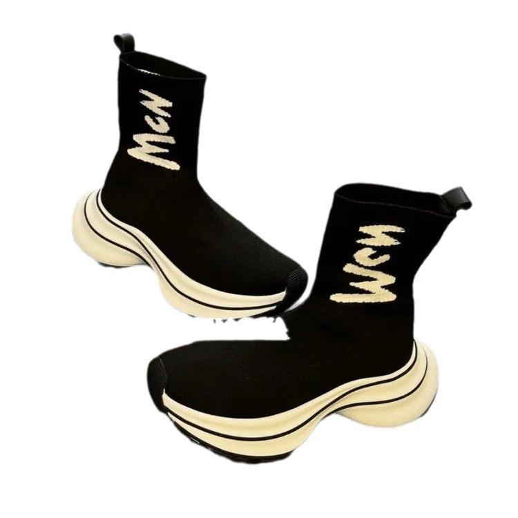 [Ziyan] Летающие плетеные ботинки 2025 осень новая мода нишевый тренд толстая подошва универсальные модные ботинки с буквой эластичные