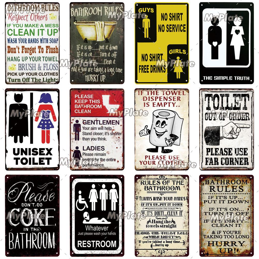 [MyPlate] Bathroom Rules Vintage Metal Sign Plaque Toilets Tin Sign Wall Decor For Pub Club Man Cave Bar Decoration Tin Plates