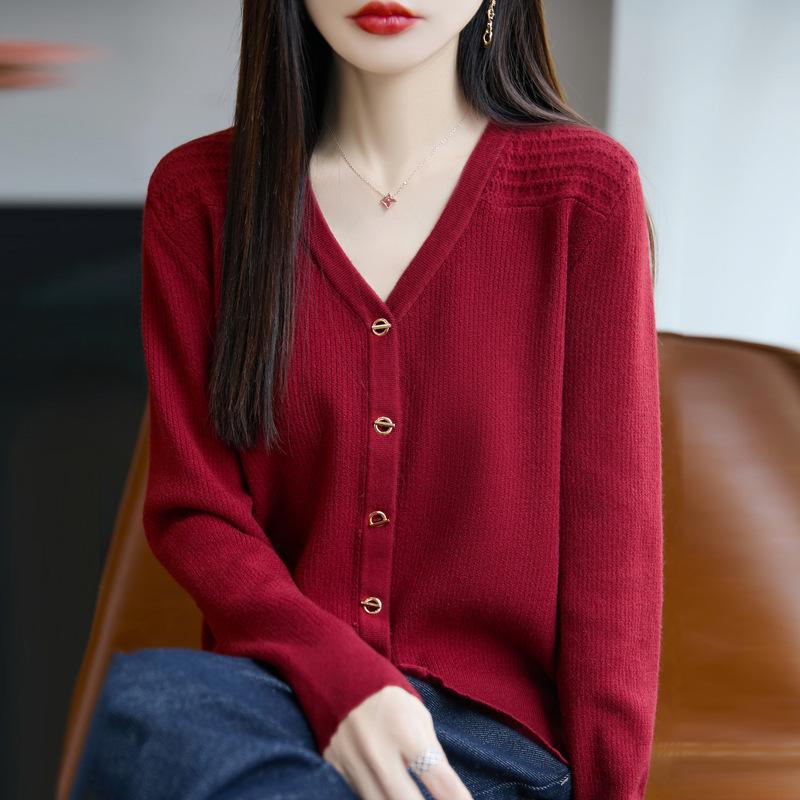 Women S V Neck Solid Color Loose Knit Cardigan Top