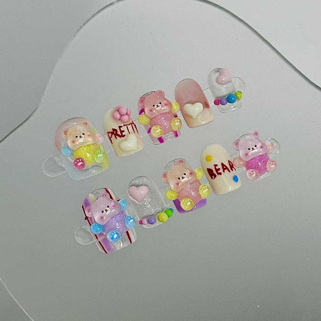 Быстрые ногти, накладные ногти ручной работы, милый медведь, наклейка для ногтей, нейл-арт, светотерапия, накладные ногти, наклейка для ногтей, наклейка для ногтей