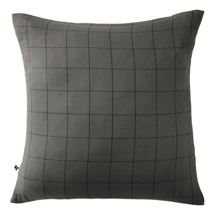 Taie d'oreiller Tissé-teint grands carreaux Déco "Gaïa Match" 60 x 60 cm & 50 x 70 cm "Gaze de Coton" - Gaïa Match Granit - 60 x 60