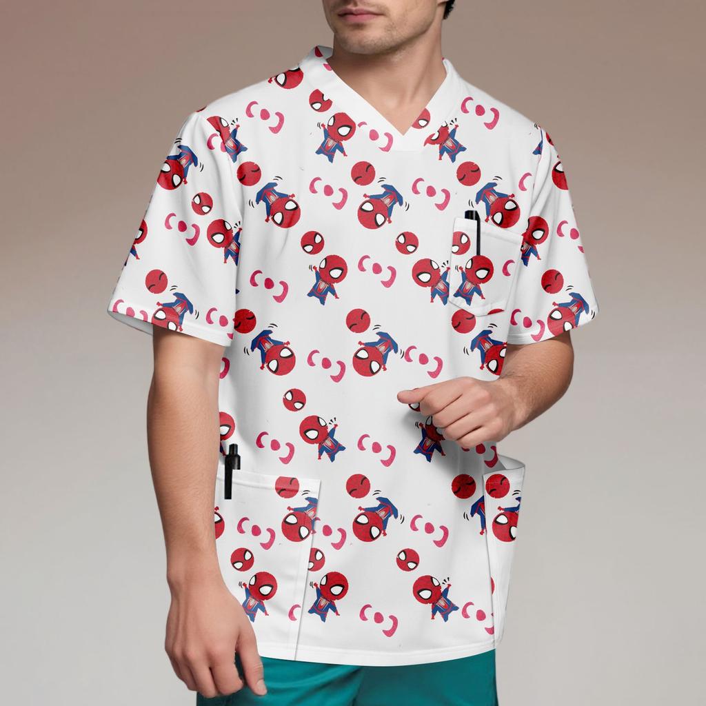 Мужской топ с коротким рукавом и V-образным вырезом с принтом нагрудного кармана