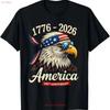 Патриотический орел в очках 250 лет США Футболка винтажная стирка Верх для повседневной носки графический Повседневный Эластичный Унисекс Стильный