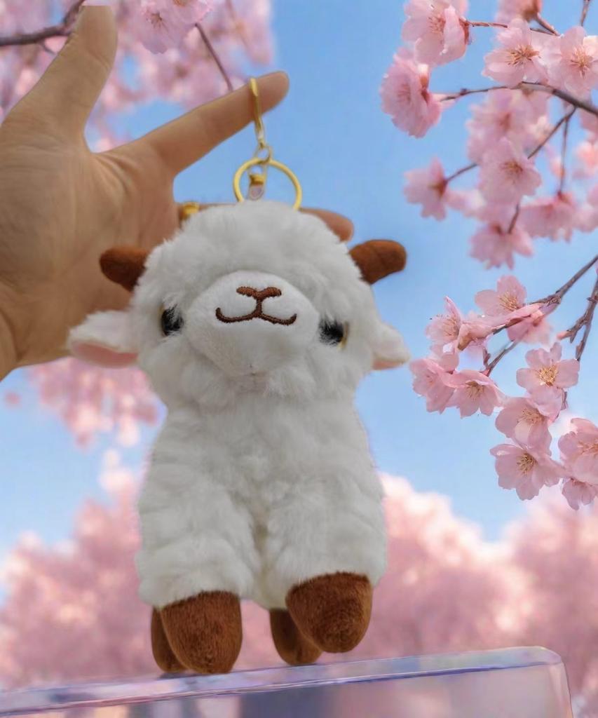 Cute Plush Lamb Keychain Dopamine Cartoon Flower Hat Bag Charm Soft Stuffed Animal Pendant For Backpack Decoration