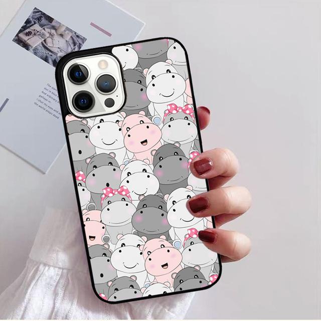 Чехол на заднюю панель телефона с рисунком из мультяшных бегемотов для iPhone 17 Air 16 15 14 13 11 12 Pro Max Plus Shell Coque