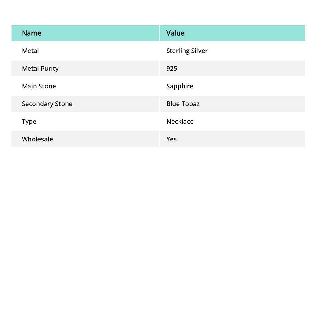 Sapphire(Simulated) Blue Topaz 925 Sterling Silver Necklace 18" R9V05