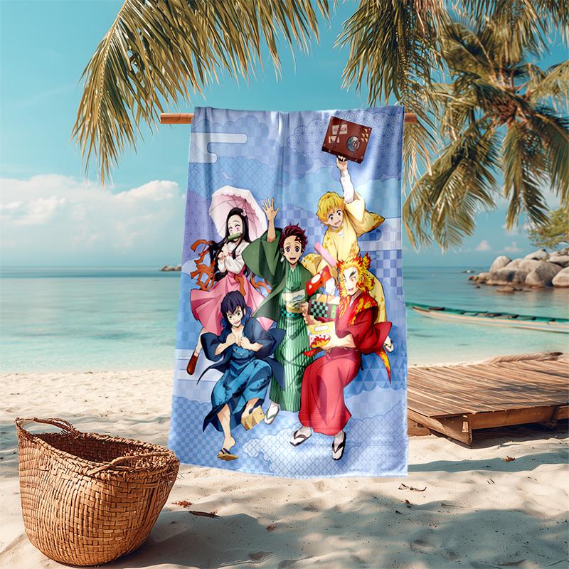 Japanese artist Koyoharu Gotouge's Demon Slayer beach towel, outdoor camping vacation swimming beach towel, outdoor absorbent bath towel blanket K36