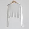 Женский короткий кардиган, однотонный, тонкий, с длинным рукавом, с открытой строчкой, эластичный