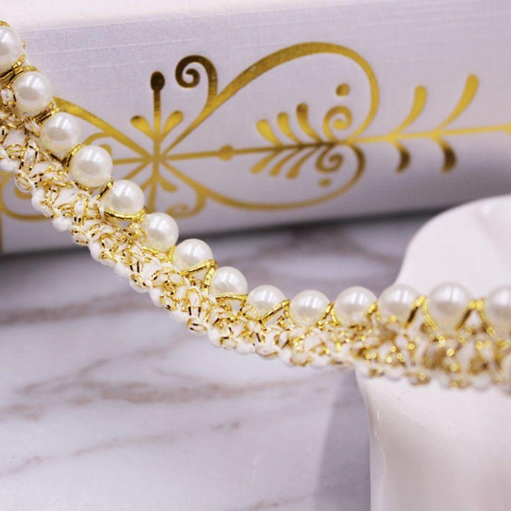 Needlework Applique Fabric Beaded Lace Ribbon Hand-stitched Pearl Lace Trim Pearl Braid Lace Ribbon