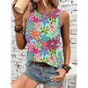 Flower Pattern 3D Print Women's Tank Tops Summer O-Neck Casual Vest Off Shoulder Sleeveless Top