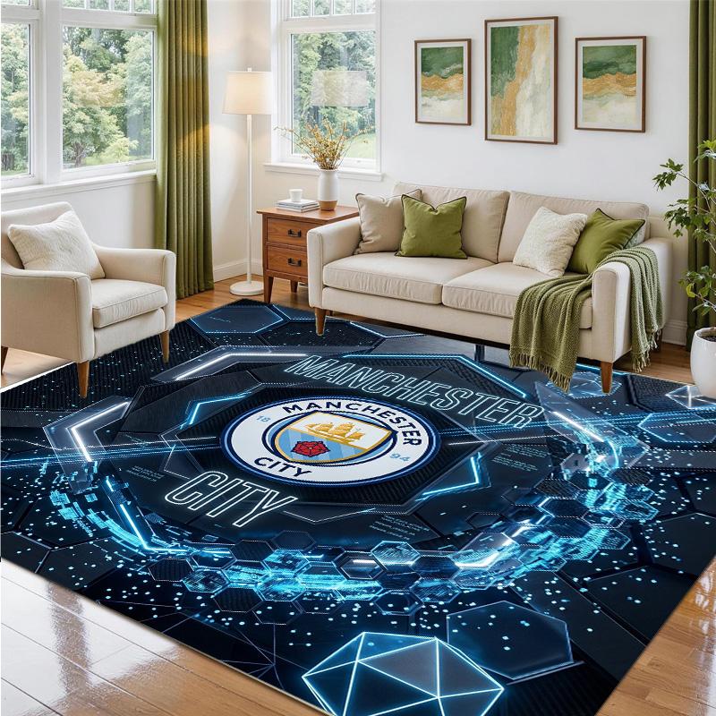 Manchester City Design Crystal Velvet Rug Soft Decorative Mat for Bedroom Entrance