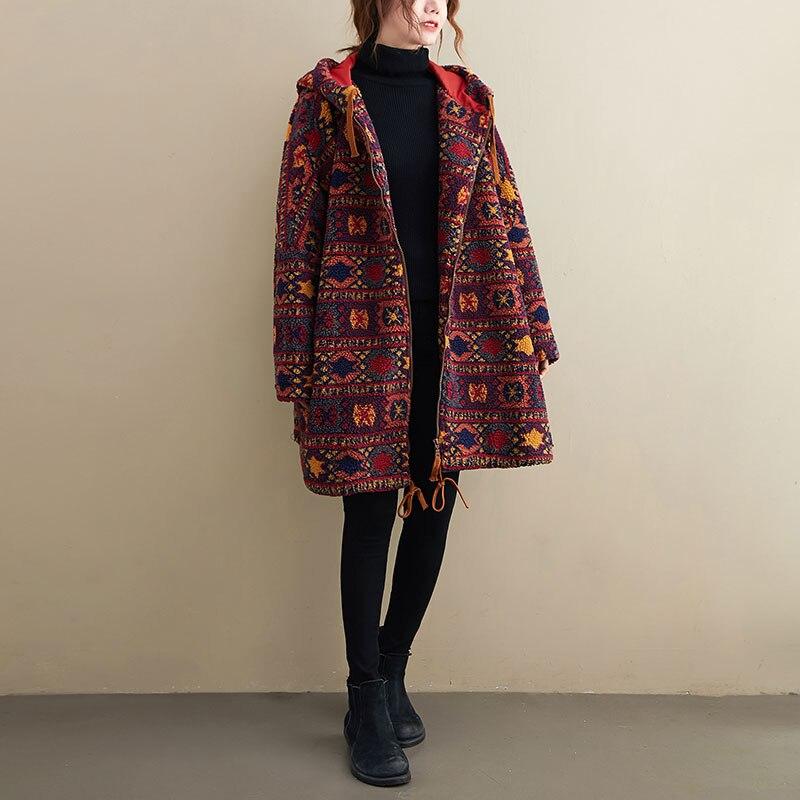 DIMANAF Женские пальто 2022 Большие размеры Зимние новые кашемировые куртки Пальто с рождественским узором и принтом Парка Дизайн Теплая флокированная верхняя одежда больших размеров