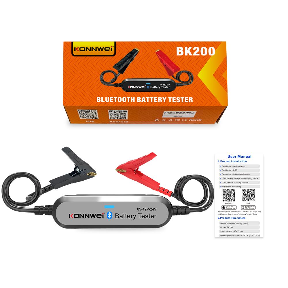 BK200 KONNWEI BK100 Battery Tester Bluetooth 5.0 Car Motorcycle Truck 6V 12V 24V Battery Analyzer 2000 CCA Charging Test Tool