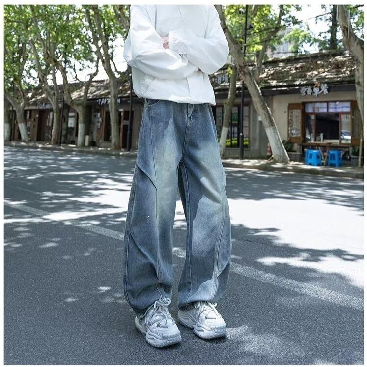 Новые ретро стираные старые джинсы-сабли мужские свободные прямые повседневные широкие брюки до пола модные