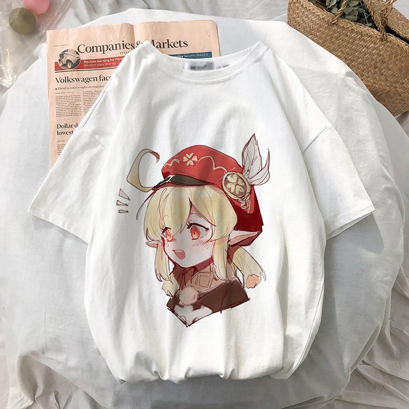Женская футболка Аниме Игры Genshin Impact Негабаритная футболка Kawaii Графические футболки с короткими рукавами Унисекс Harajuku Одежда Топы Футболка