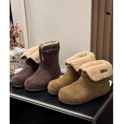 Кожаные зимние ботинки на толстой подошве с увеличением роста, два варианта носки, женские, зимние, с интегрированным мехом, короткие ботинки с отворотом, теплые пушистые хлопковые ботинки