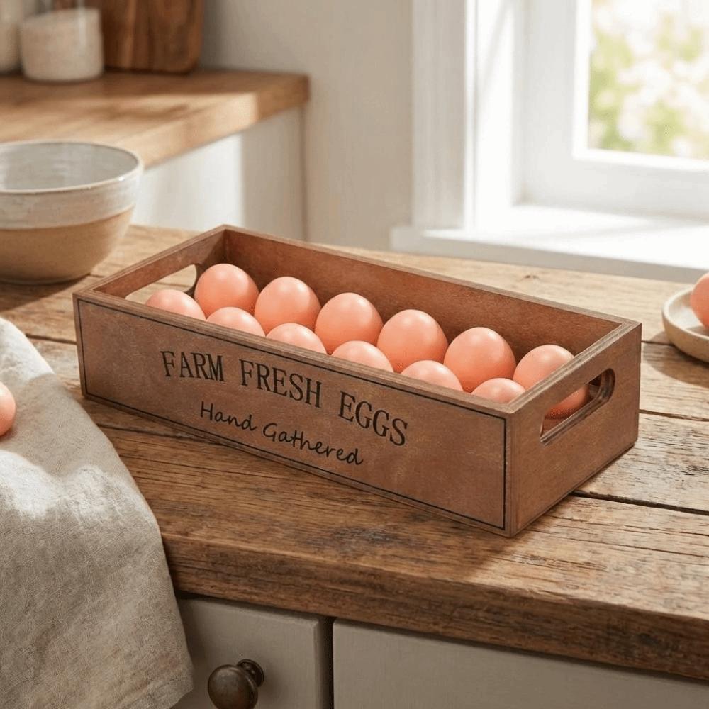 Open-Top Lid Wood Egg Case Large Capacity Egg Display Crates  Kitchen Organizer