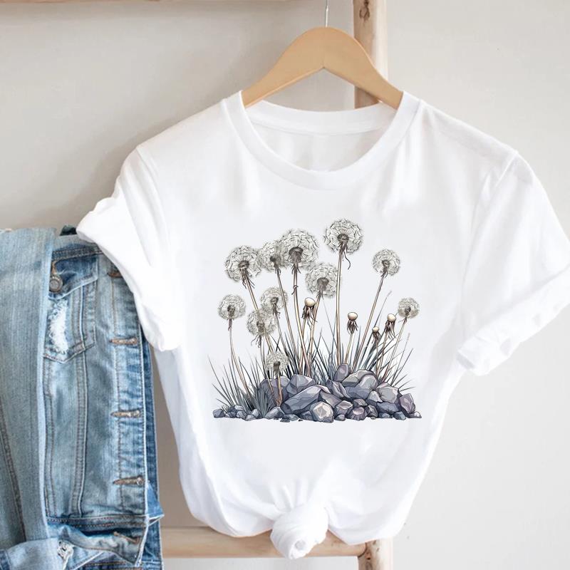 (Asian Size) Women Casual Top Leopard Flower Style Cute Clothing Fashion Print Lady Female Short Sleeve T Shirt Tee Graphic T-shirts