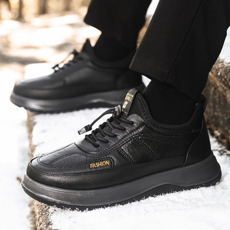 Winter Platform Cotton Shoes Men's Velvet Warm Casual Shoes Leather Surface Waterproof Middle-aged and Old Pedal Lazy Shoes Men