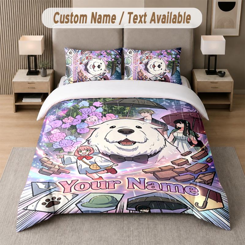 Spy × Family 3Pcs Bedding Set, Personalized Custom Name Text, 1 Duvet Cover & 2 Pillowcases For Bedroom