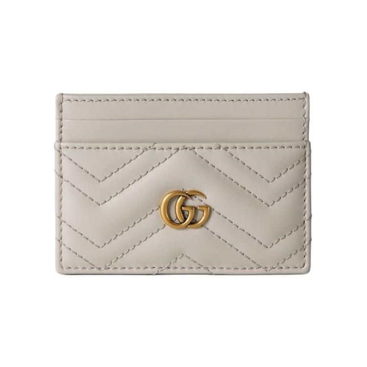 Gucci GG Marmont Золотой Логотип Кожаный Держатель для Карт Женские Аксессуары Светло-Бежевый 443127-DTDHT-1712