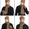 Men's and Women's Autumn and Winter European and American Knitted Hat Sets Solid Color Scarf Hat Three-piece Set