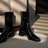 Женские винтажные плиссированные кожаные ботильоны до щиколотки на высоком каблуке с квадратным носком - Осенне-зимние ботинки-мартенсы на массивном каблуке в британском стиле