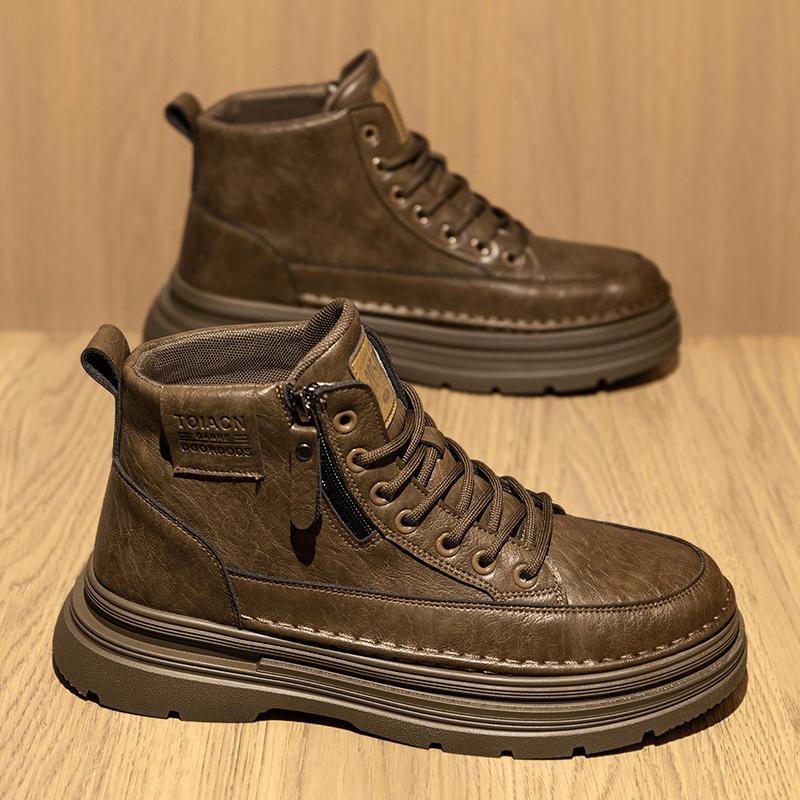 Martin Boots Men's Shoes Winter British Style Casual Leather Shoes Velvet Thermal Cotton Shoes Waterproof and Non-slip Locomotive Tooling Boots