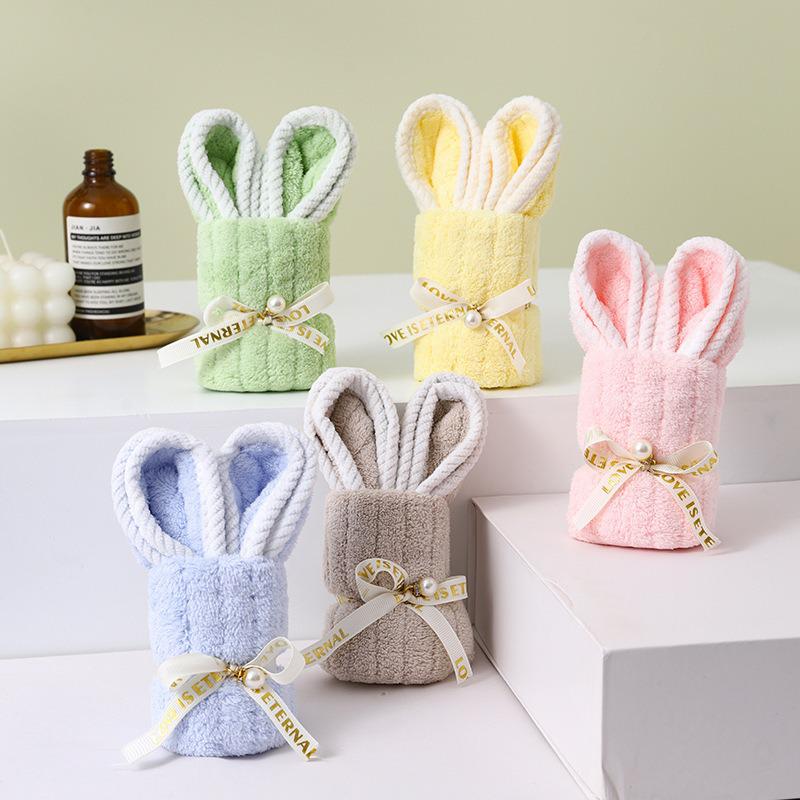 Cute Rabbit-Shaped Coral Fleece Souvenir Towel for Weddings and Events