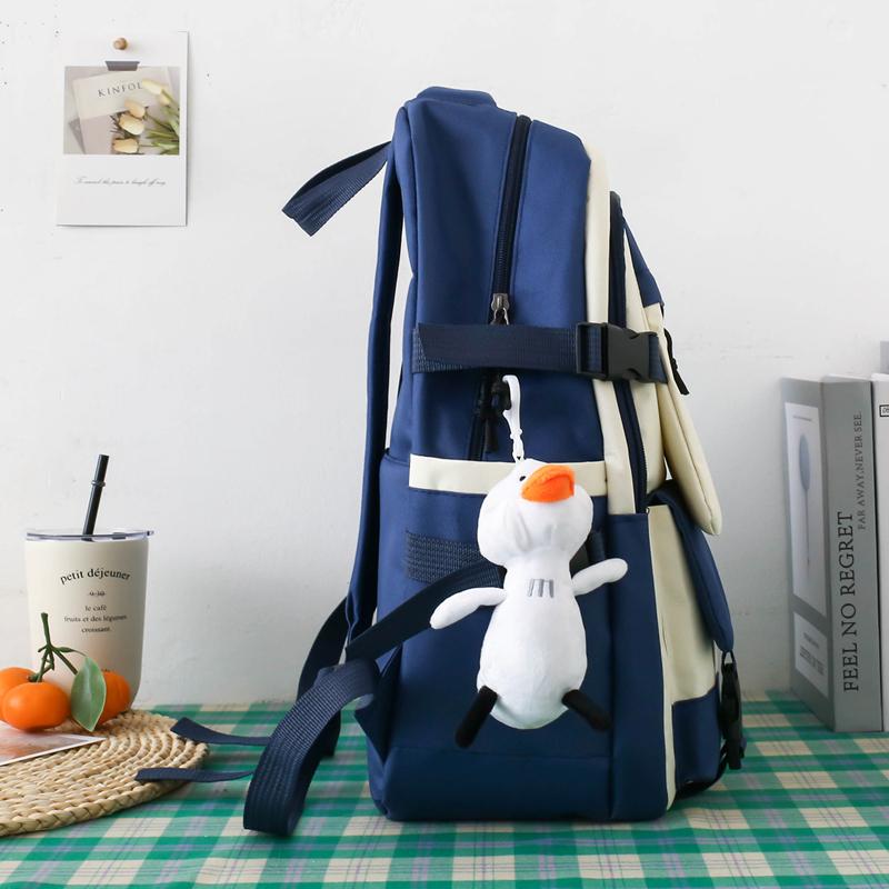 Five-Piece Backpack Set Color Block Schoolbag Women's Lightweight Backpack Large Capacity Travel Backpack for Students