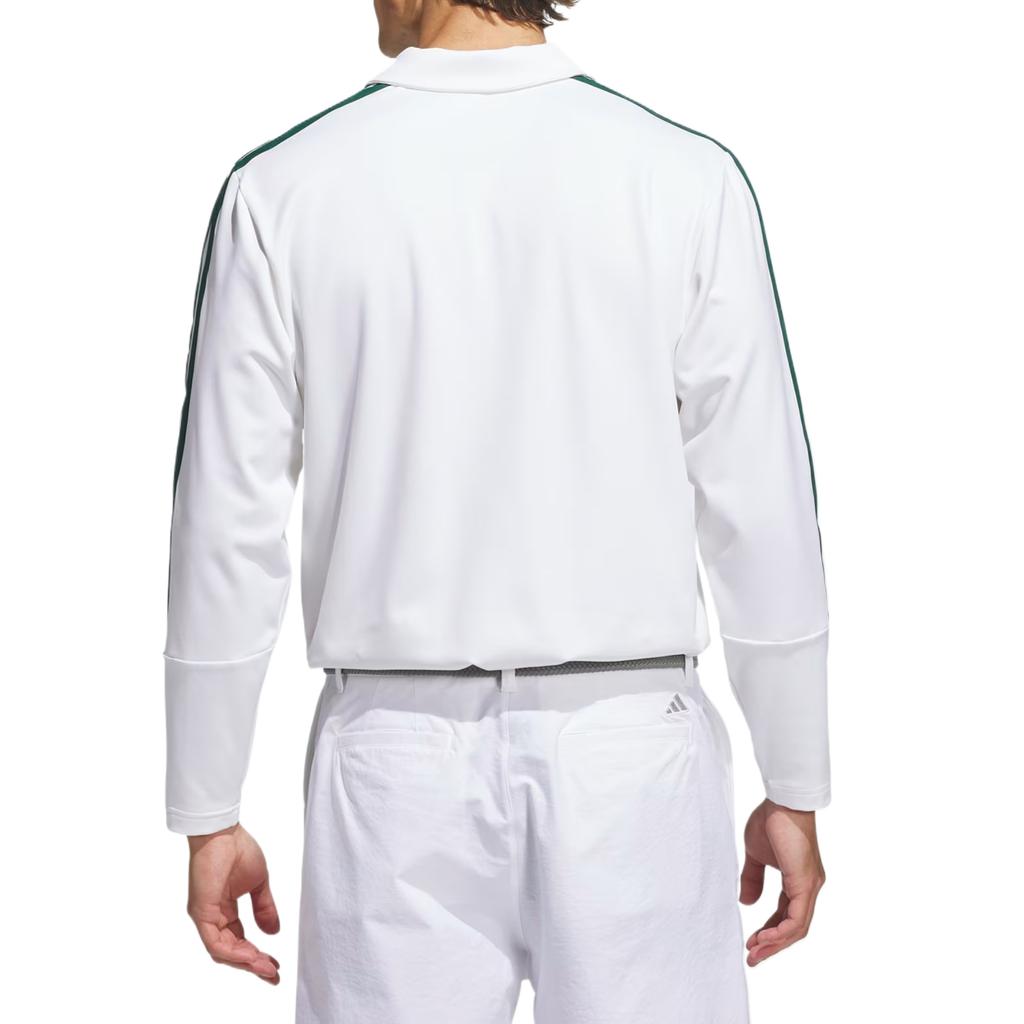 Men's Adidas 3 Stripes Golf Clothing Men's White/University Green Polo Collar Moderate