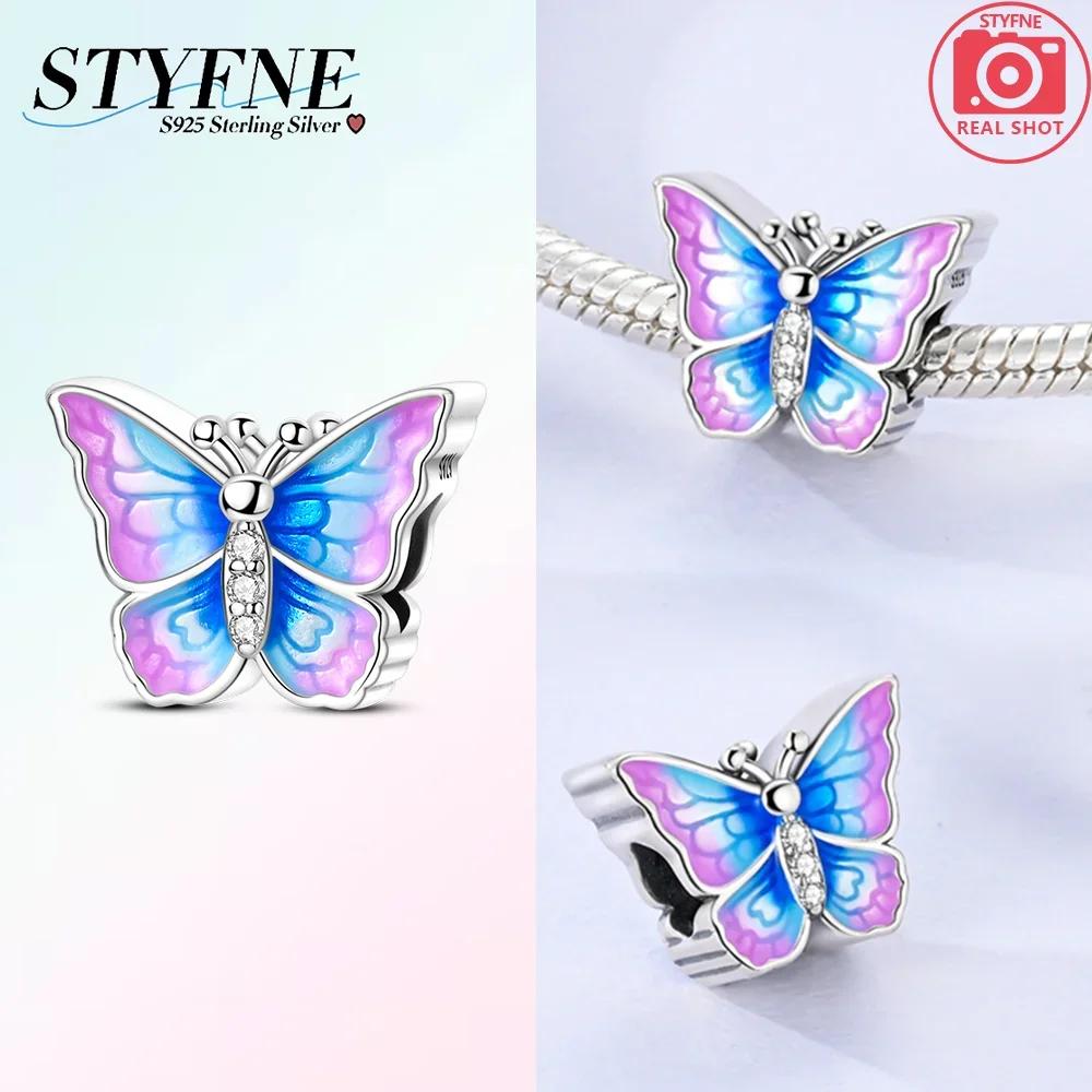 Cute Blue Pink Fantasy Butterfly Series Copper Beads Pendant Fit Bangle Charms Bracelet Diy Women Original Jewelry