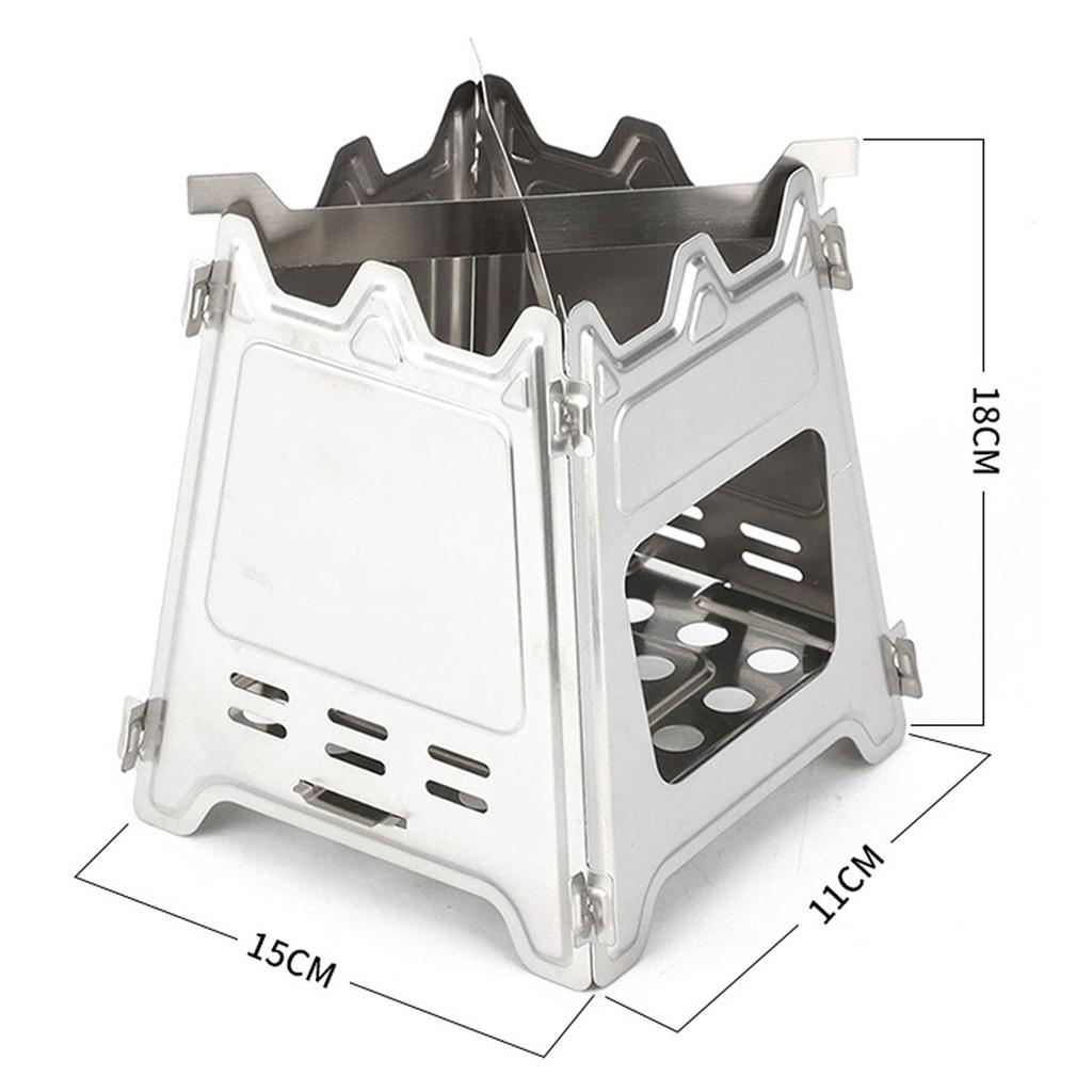 Outdoor Stainless Steel Square Wood Stove Camping Hike Folding Mini Card Portable Multi-function Stove Camping Equipment