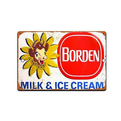 МЕТАЛЛИЧЕСКАЯ ТАБЛИЧКА Borden Деревенский металлический декор Кухня Хлеб Молоко Фермерский коттедж Магазин 8x12 дюймов