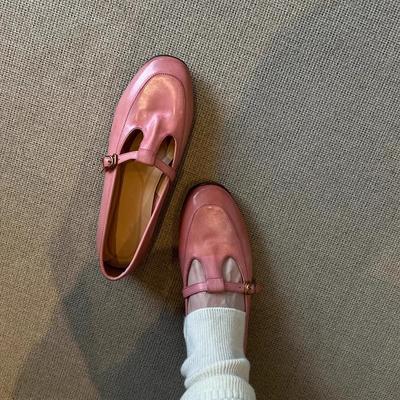 Версия из мягкой кожи~ новые лоферы на низком каблуке для женщин, весна, с Т-образной застежкой, маленькие кожаные туфли, ретро, удобные туфли-одинарки