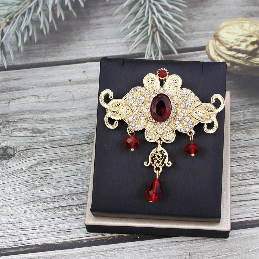 Women's Brooch Gold Crystal Jewelry Brown Brooch Bridal Dress Brooch