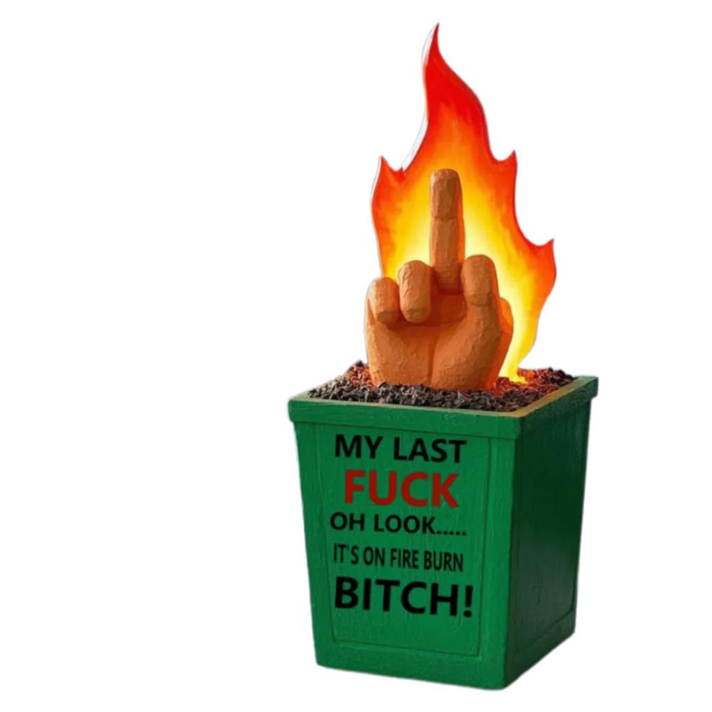 Забавная статуя огня, декоративная статуя в виде среднего пальца мусорного контейнера, забавный рабочий стол в виде среднего пальца мусорного контейнера