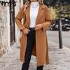 Women's Fashion Casual Solid Color Print Autumn Winter Long Sleeve POLO Neck Jackets & Coats