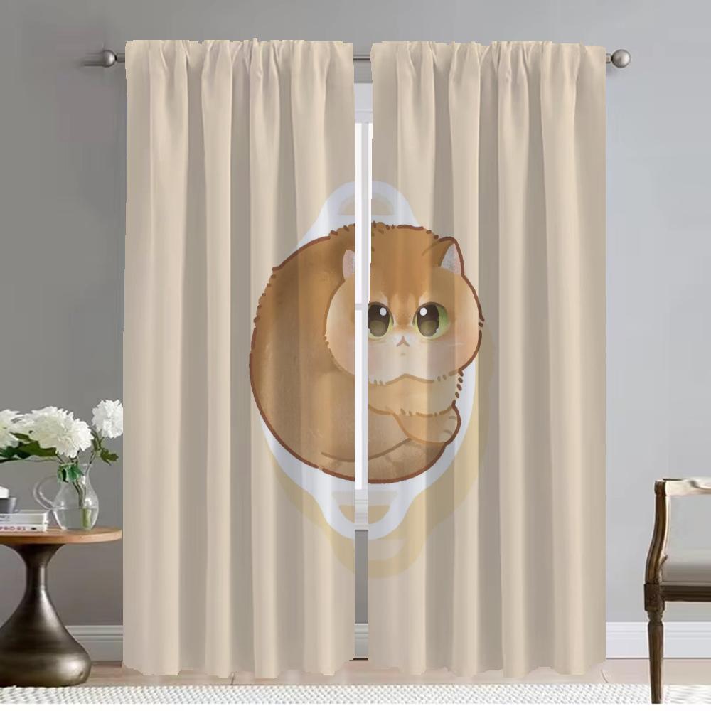 Кухонные шторы для гостиной Шторы для комнаты 2 панели Милый кот Домашний интерьер Шторы Разделительные жалюзи Украшения на Хэллоуин