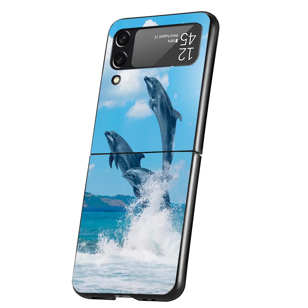 Ocean Animal Cute Dolphin Case Phone Cover for Samsung Galaxy Z Flip 6 5 4 3 5G ZFlip6 ZFlip5 ZFlip4 ZFlip3 Black Hard Trend Fun