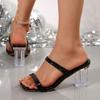 Sandals Simple, Fashionable and Comfortable Square Head One-character Crystal Thick High-heeled Fashion Sandals