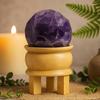Amethyst Crystal Faceted Sphere with Wooden Stand
