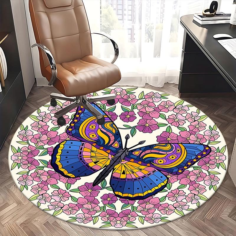 Colorful Butterfly Chair Mat: Vibrant Floral Design for Home Decor, Office Carpet Gift, Suitable for Bedroom, Living Room, Various Rooms1118148a