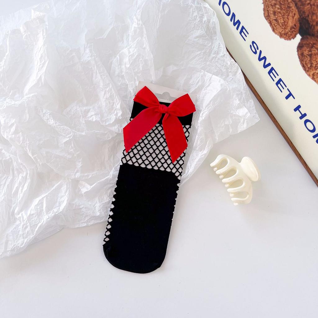 Chic Streetwear Women's Harajuku Black Breathable Knot Lace Fishnet Socks.Sexy Hollow Out Mesh Nets Socks Ladies Girl's Bow Sox