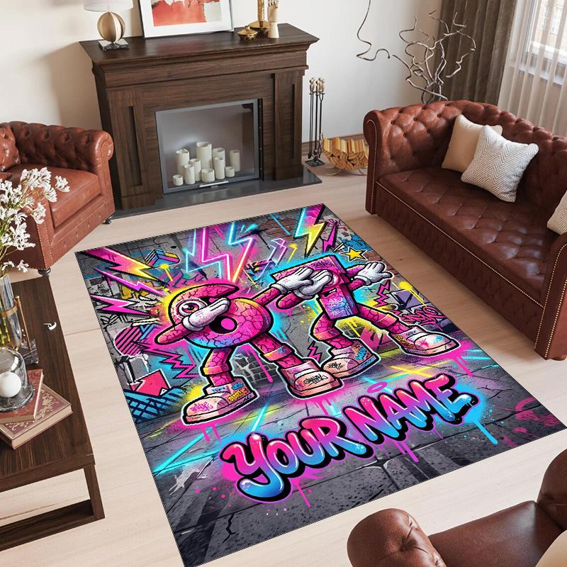 Neon Theme Crystal Velvet Rug Personalized Custom Name Text Soft Floor Mat Home Decor