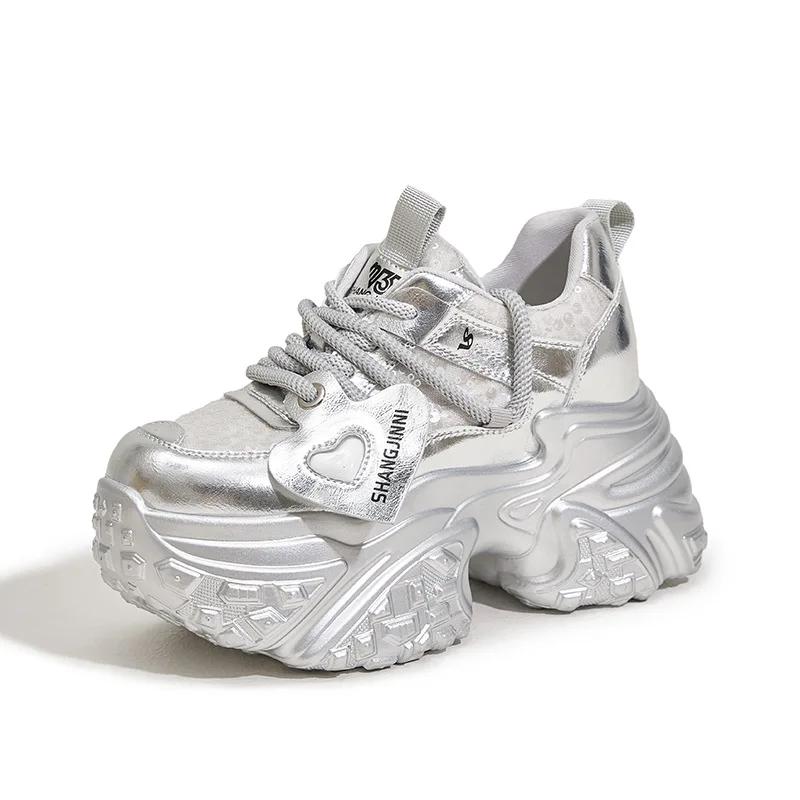 Модные 10 см Микрофибра Кожа Стразы Блинг Высокий Бренд Осень Весна Папа Смешанный Цвет Дышащая Платформа Модная Обувь