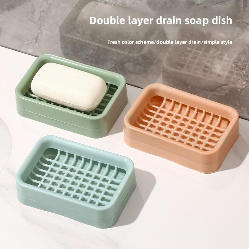 Двухслойная дренажная мыльница, Несверлящая мыльница для ванной комнаты, Стеллаж для хранения в ванной комнате, Присоска, Двухслойная мыльница