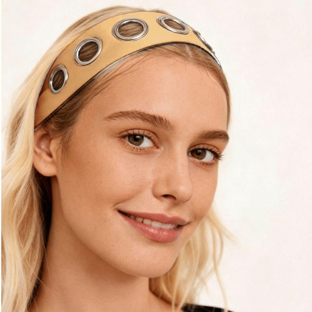 Grommet Hollowed Out Eyelets Headband Cashew Pattern Punk Headwrap Yoga Elastic Hair Band Sports